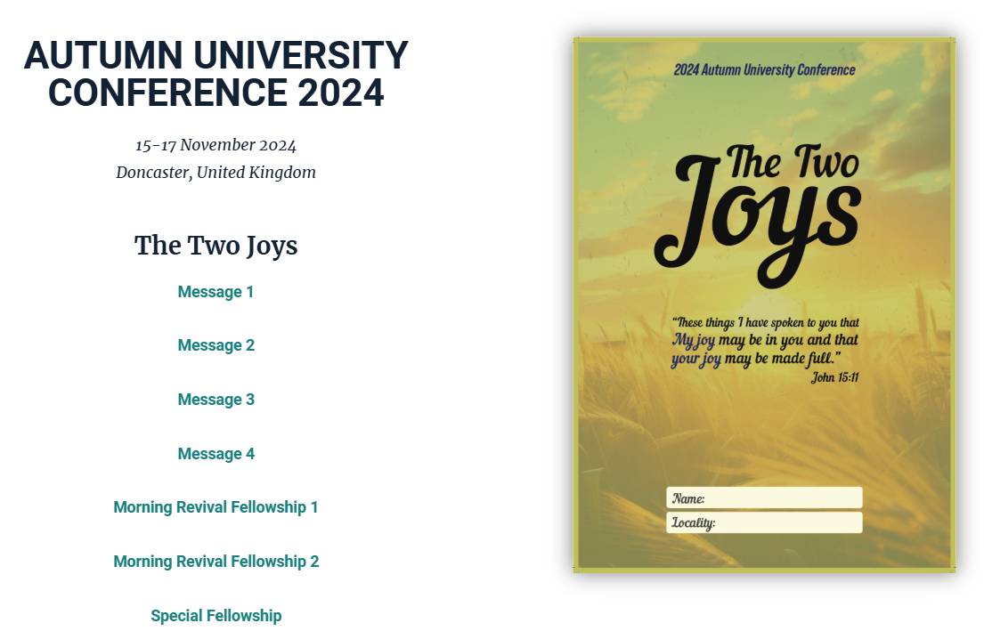 2024 Autumn University Conference in UK - Audio Messages